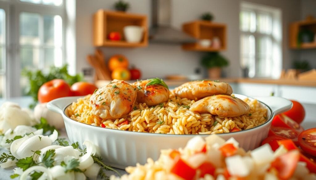 easy chicken orzo bake