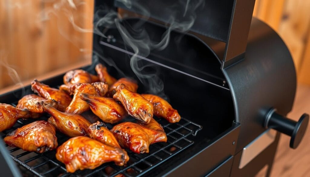 smoked chicken wings on a pellet smoker